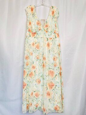 NWT H&M Romantic Cottagecore Garden Party Peach Ivory Maxi Dress XL